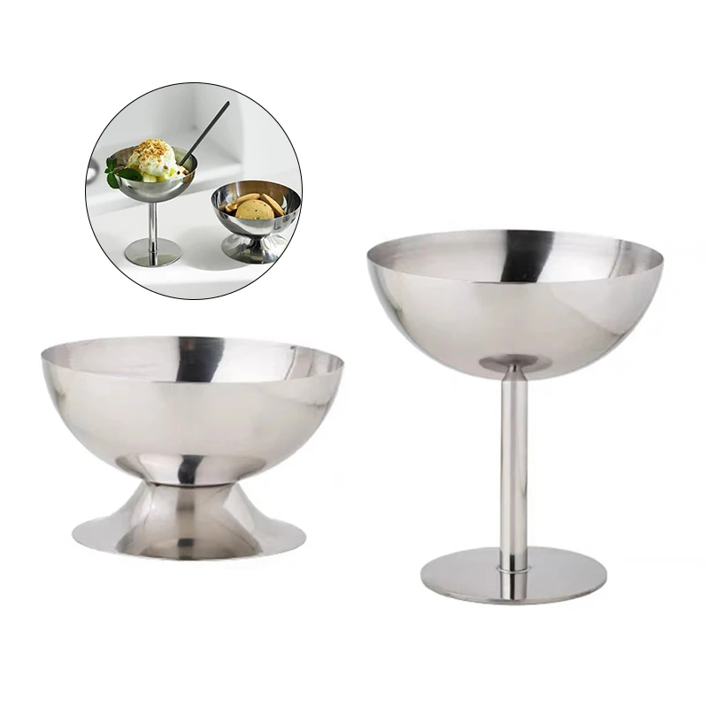 

1Pcs Stainless Steel Goblet Cup Ice Cream Dessert Salad Bowl Fruit Plate Snack Dish KTV Bar Supplies