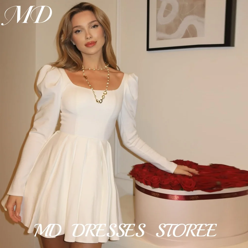 

MD Elegant Short A-line Evening Gown Square Collar Pleated Long Sleeve Mini Cocktail Prom Gown vestido Prom Gown Customized 2025