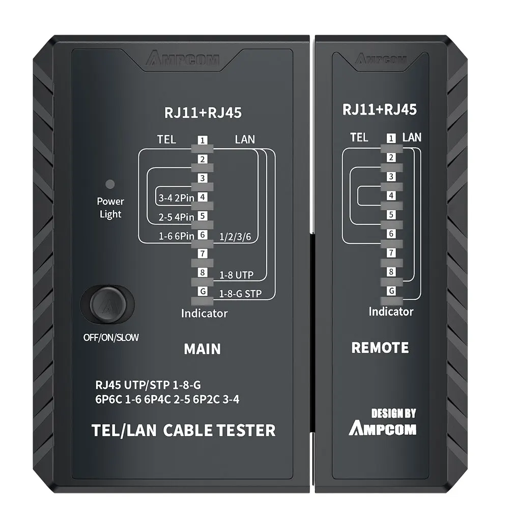 AMPCOM Network Cable Tester, CAT5E CAT6 CAT6A CAT7 RJ45 Networking Lan Cable 8P8C POE RJ11 Telephone Line Continuity Tester image 3
