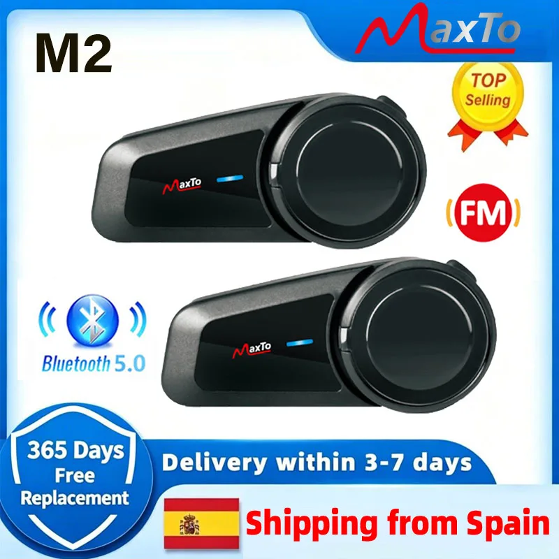 Maxto M2 Motorradhelm-Intercom-Headset mit FM-Radiofunktion, MP3, Bluetooth V5.0 für 6 Fahrer, 1000M Universelle Kopplung, Wasserdicht