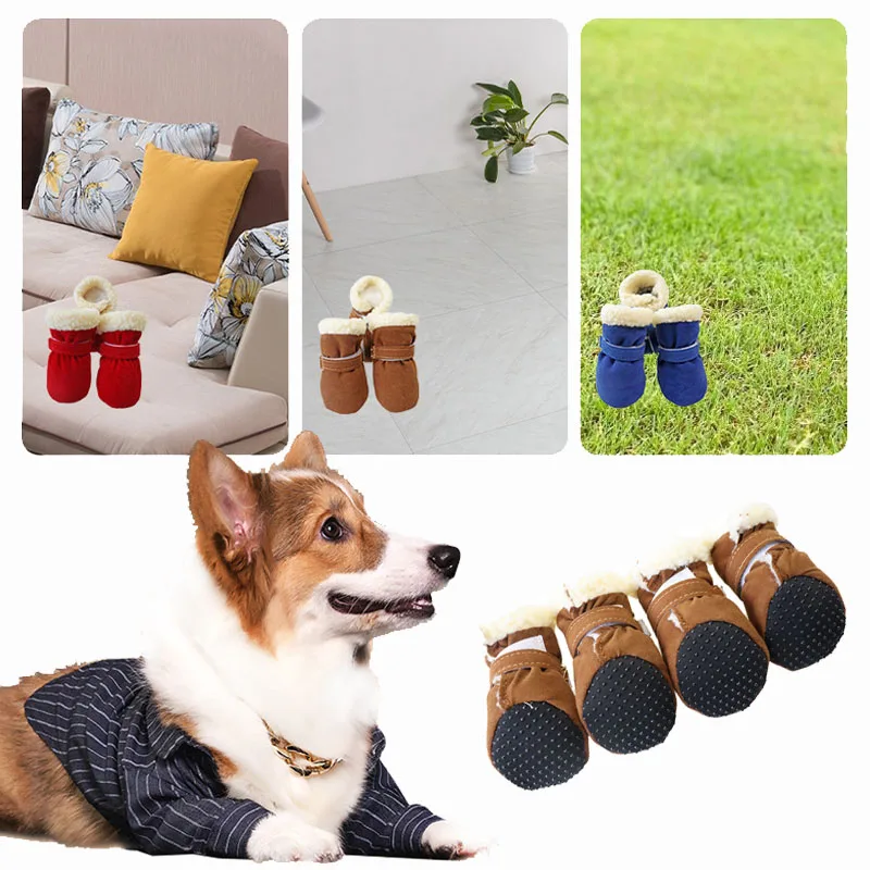 

4pcs/Set Winter Warm Pet Shoes Anti-Slip Pets Snow Boots Cats Dogs Socks for Chihuahua Puppy Winter Shoes Yorkie Poodle Sneakers