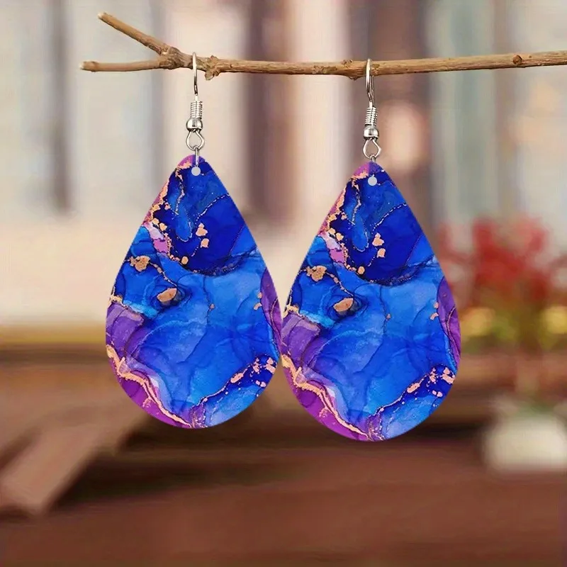 European and American cashew flower totem double-sided pattern wooden earrings Bohemian color ladies earrings