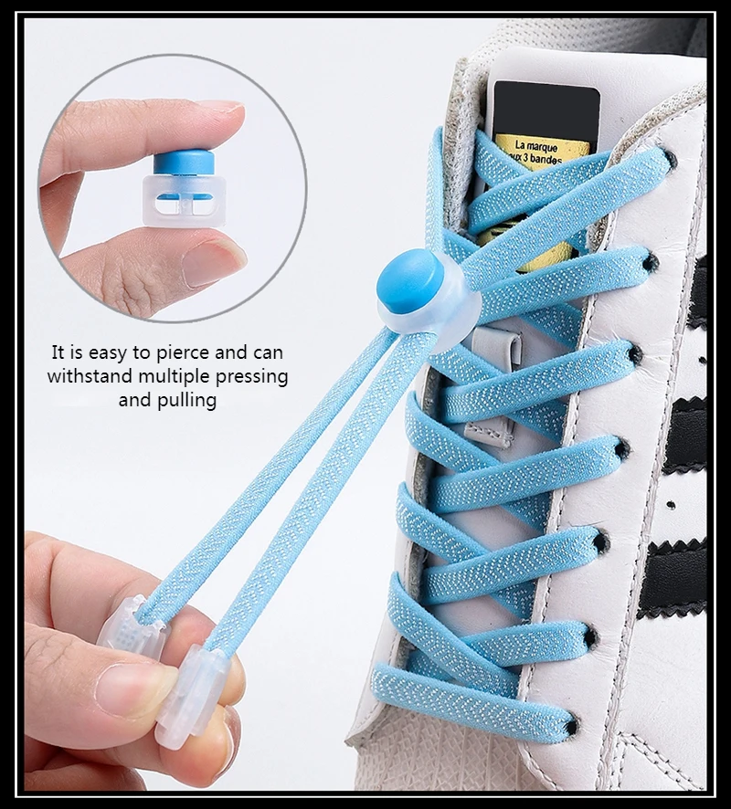 1 Paar elastische Schnürsenkel, flache Schnürsenkel mit Druckknopfverschluss, ohne Krawatten, einfach zu installieren, schnell anzuziehen und zu entfernen, Lazy Shoes Lace – Detail 3