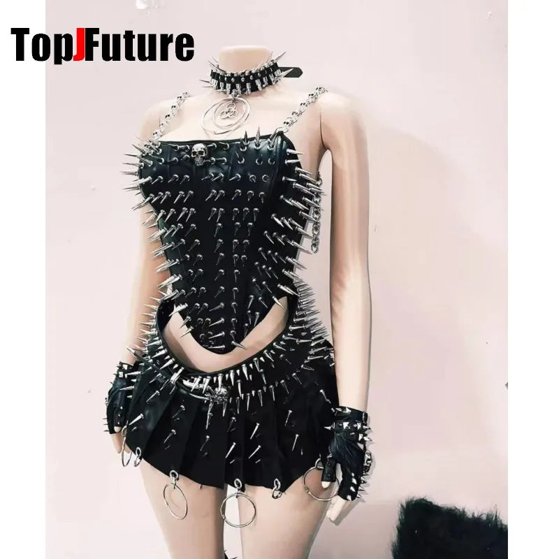 Steampunk Gothic Punk Subculture Women Rivet Heavy workmanship Skirt Vest Top Music festival Hip-hop Y2K Decoration Belt Gloves