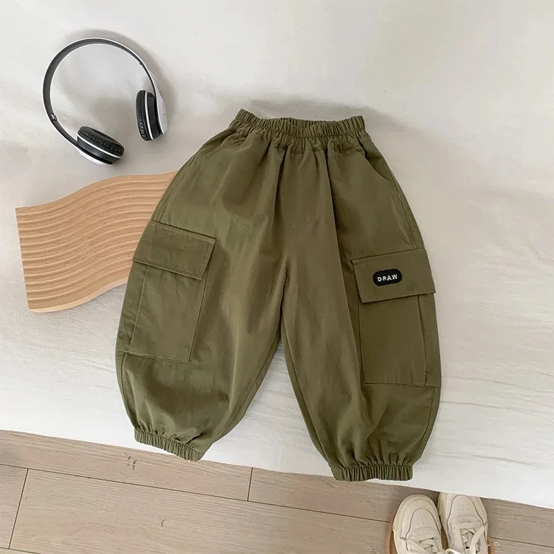 

Boys Trousers Spring and Autumn 2023 New Children's Cargo Pants Cotton Loose Casual Pants Boys and baby Handsome Pant