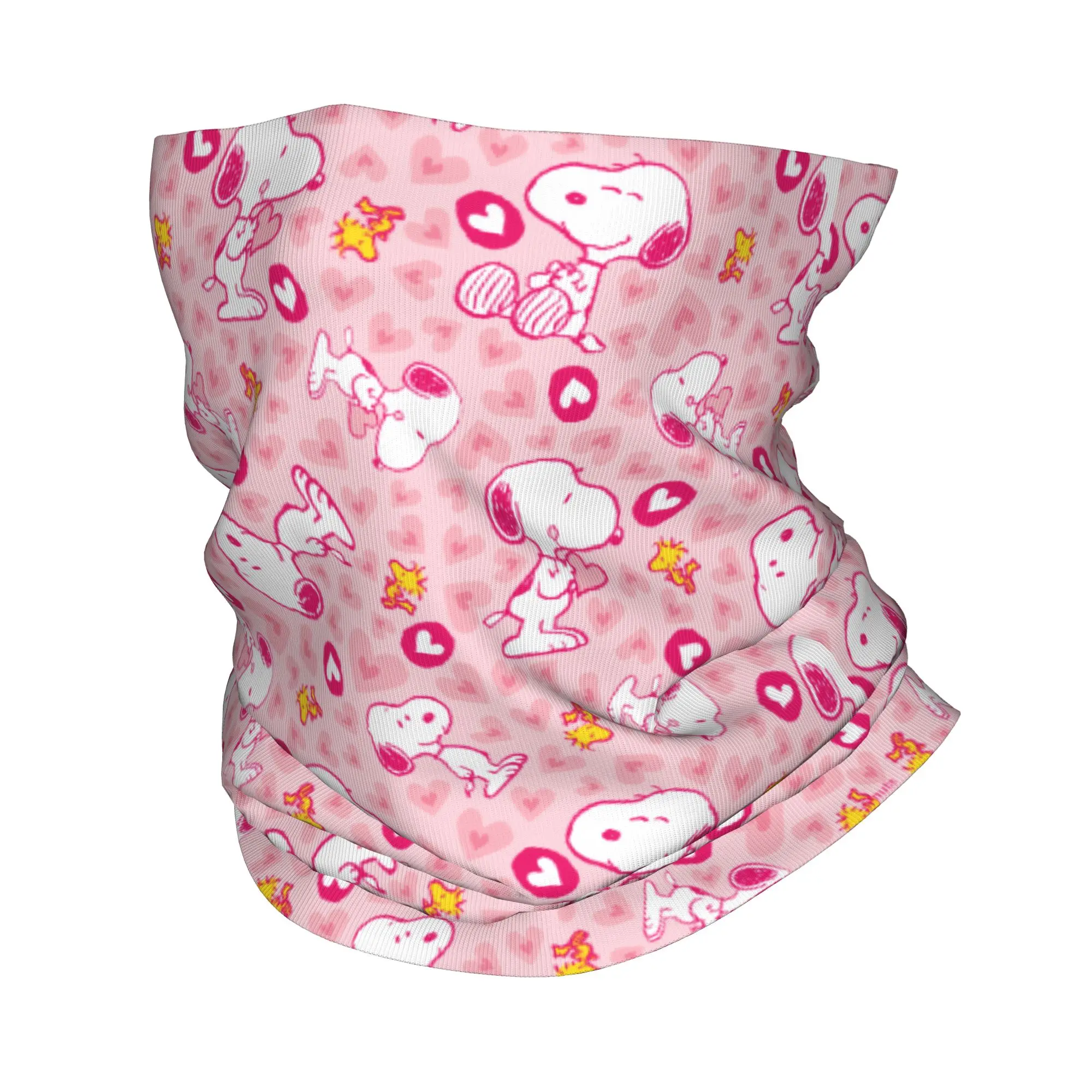 Snoopys Woodstock Pink Hearts Pattern Bandana Neck Gaiter Printed Mask Scarf Multifunctional Balaclava Fishing Adult All Season
