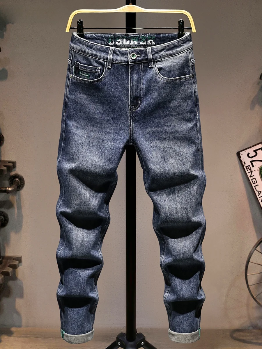 

Высококачественные мужские джинсы Slim Fit из модного хлопкового стрейч-денима, с эффектом потертости, весна-осень, новые, эластичные, повседневные, длинные