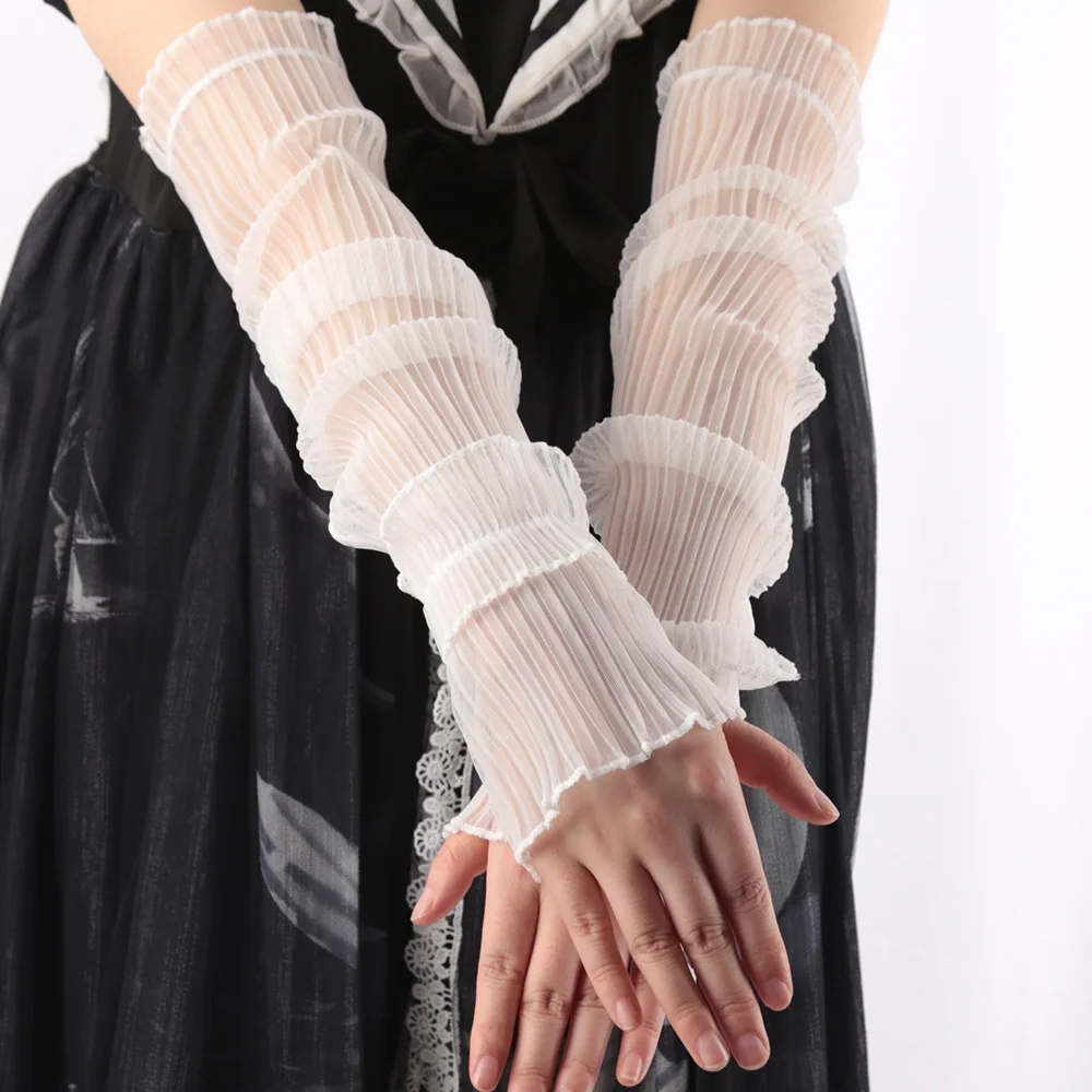 Spring Summer Long Fingerless Gloves Women Sun Protection Sleeves Gloves Thin Mesh Arm Sleeve Sunscreen Uv Cycling Accessories