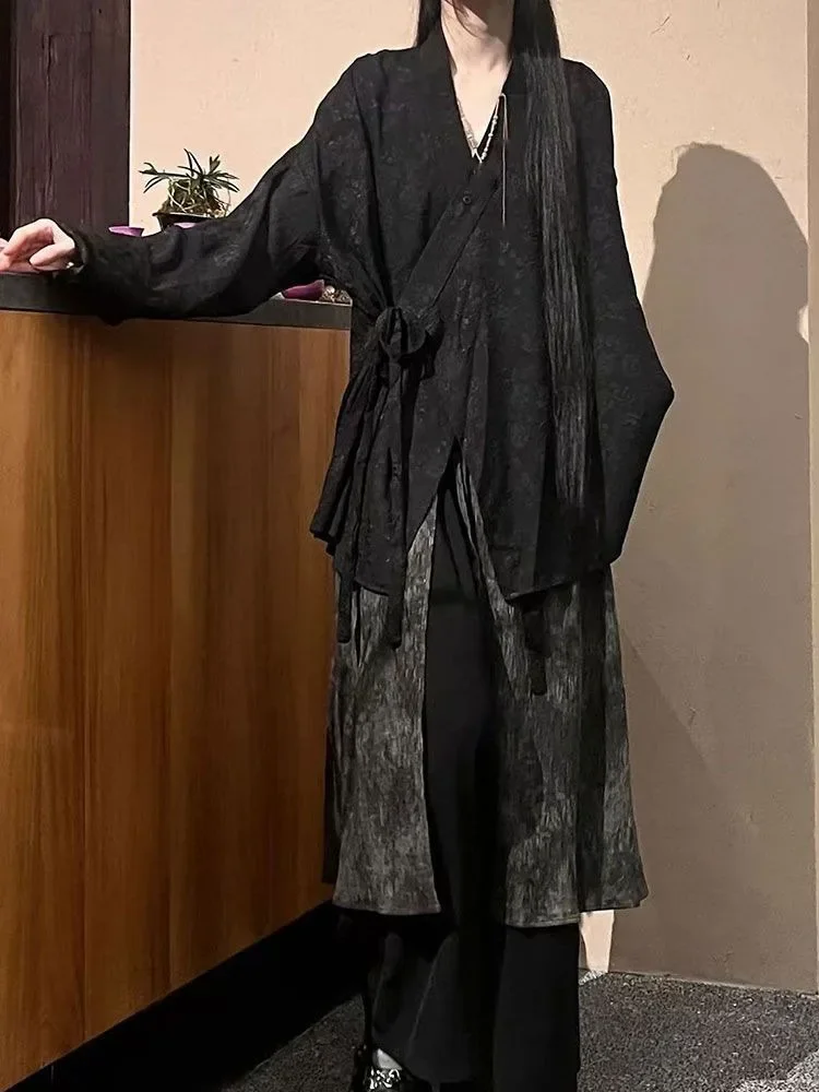 نيو النمط الصيني خمر الرجال والنساء بلوزة مطبوعة Harajuku المتضخم الجرونج قميص Y2k الجمالية الخريف ضمادة الملابس