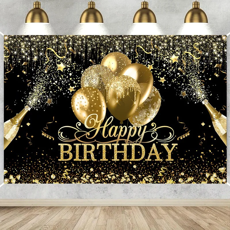 Schwarz Golden Happy Birthday Hintergrund Banner 30. 40. 50. 60. Geburtstag Party Hintergrund Dekor Foto Fotografie Hintergrund Requisiten