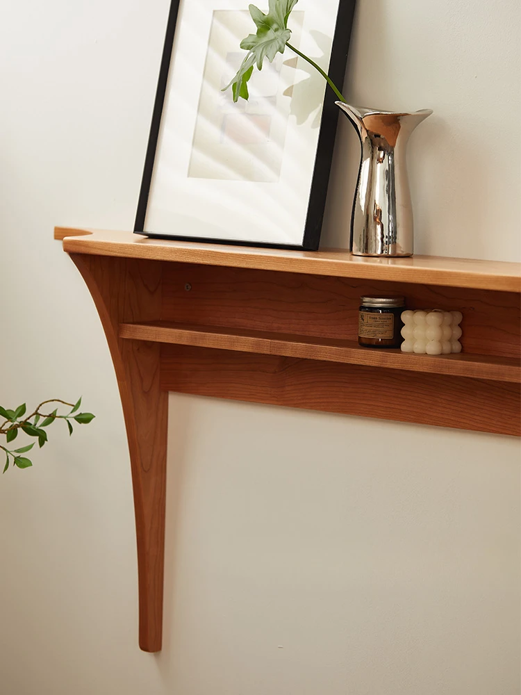 Cherry wood entrance corridor is ultra-narrow and opposite desk. The shelf on the wall is a solid wood entrance desk.