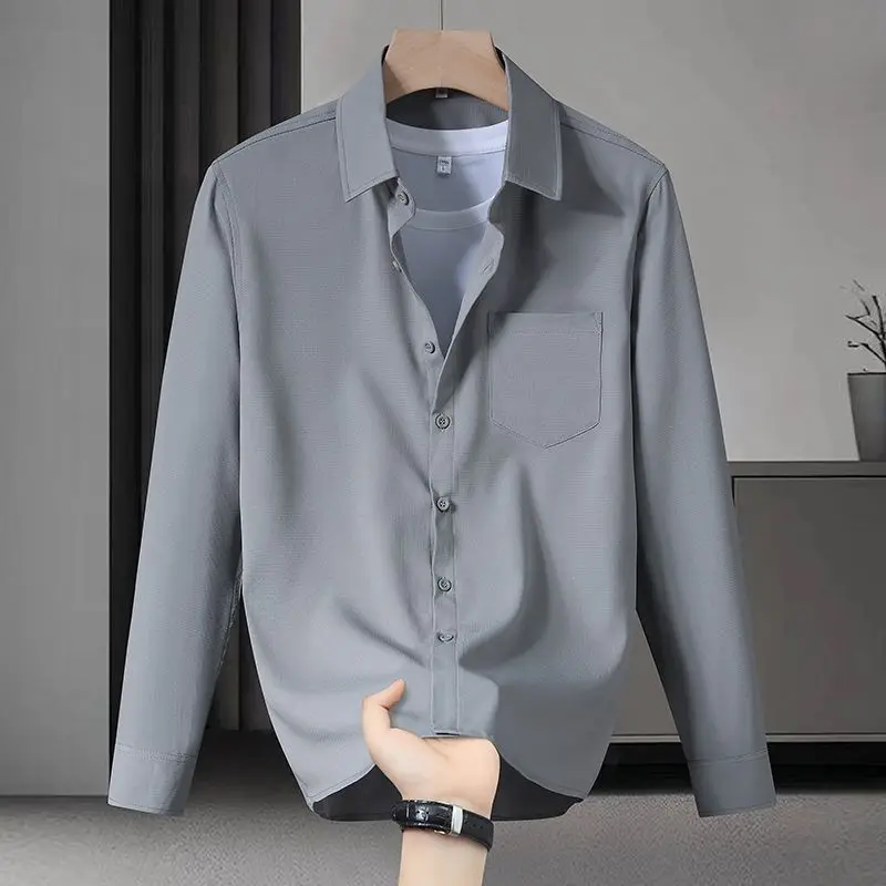 

Loose Fit Long Sleeve Casual Shirt Thin Cotton Polyester Blend Business Gentleman Style Button up Dad Clothes for Middle-Aged...