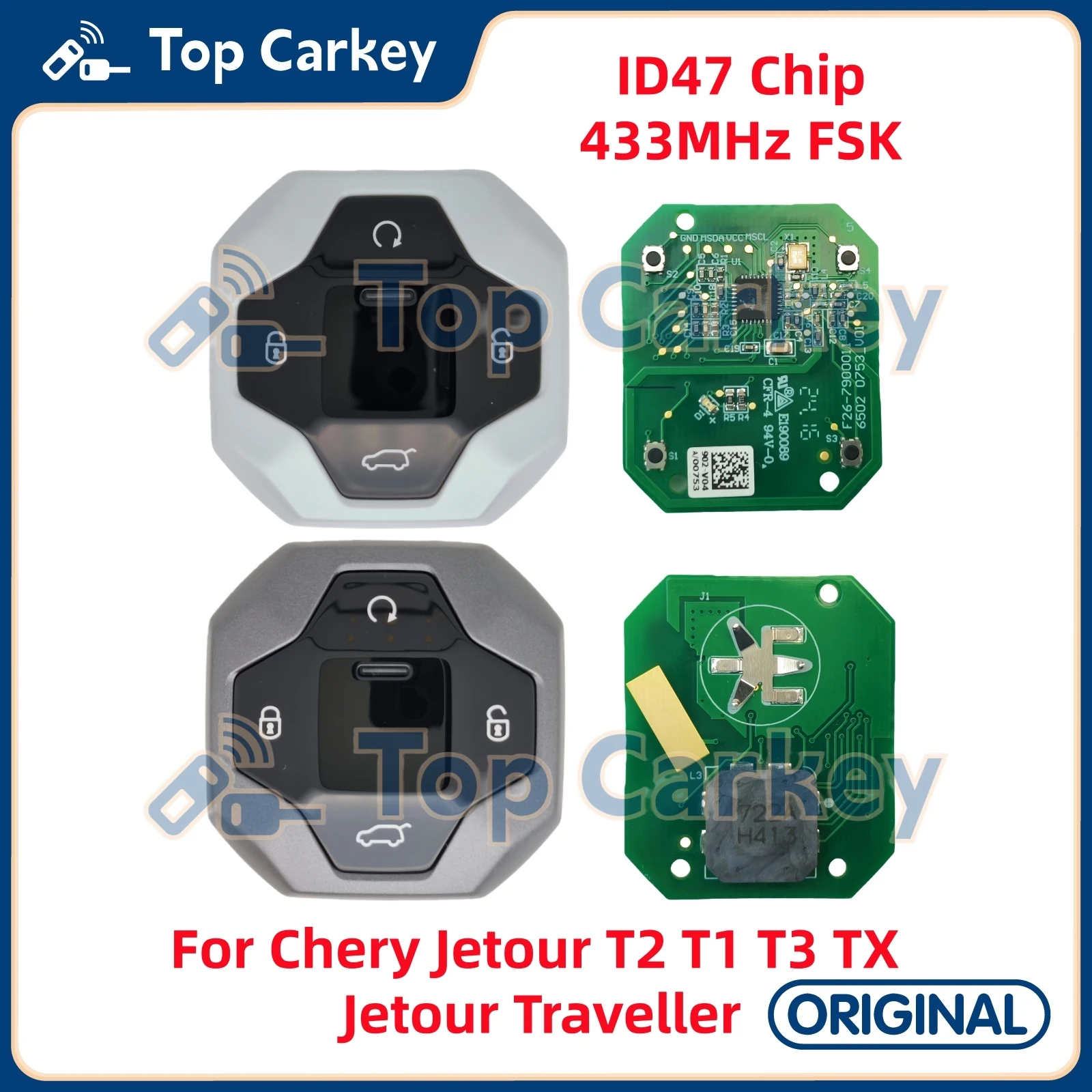 

TopCarkey Original Smart Remote Key ID47 Chip 433MHz for Chery Jetour T2 T1 T3 TX Jetour Traveller