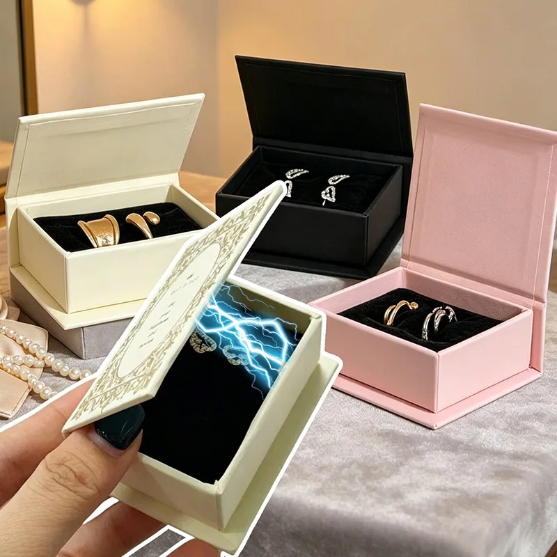 Luxury Book Shaped Jewelry Gift Box with Magnetic Flip Lid for Ring Necklace Earring Storage Vintage Emboss Foil Stamping Design