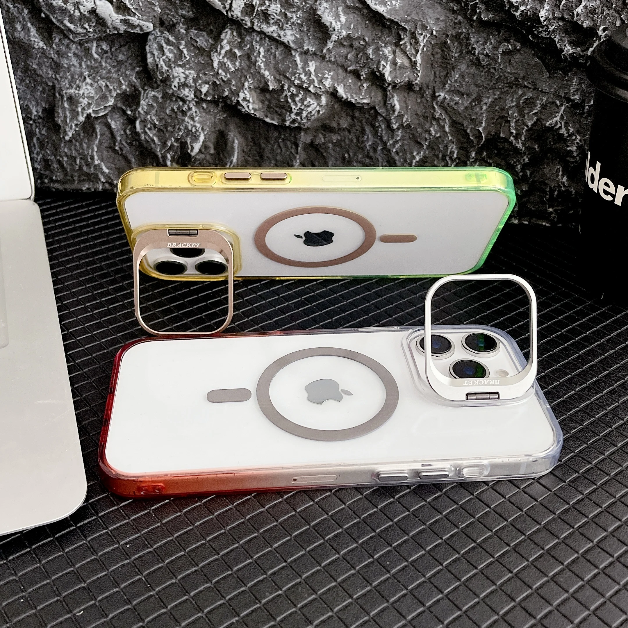 

New Gradient Transparency Mobile 2 IN 1 Holder Magnetic Case for iPhone 17P17 16 15 14 Plus 13 12 Pro Max for Magsafe Cover