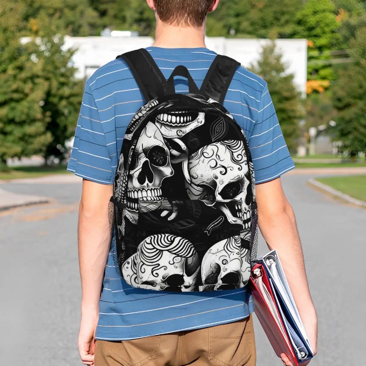 Black White Human Skull Sketching Art Backpack Student BookBag Kids School Bag Laptop Shoulder Bags for Boys Girls