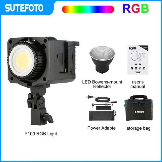 SUTEFOTO P100 100W RGB Full Color Led Video COB Light 2800K-10000K APP Control Photography Lighting Lamp Colorful lighting