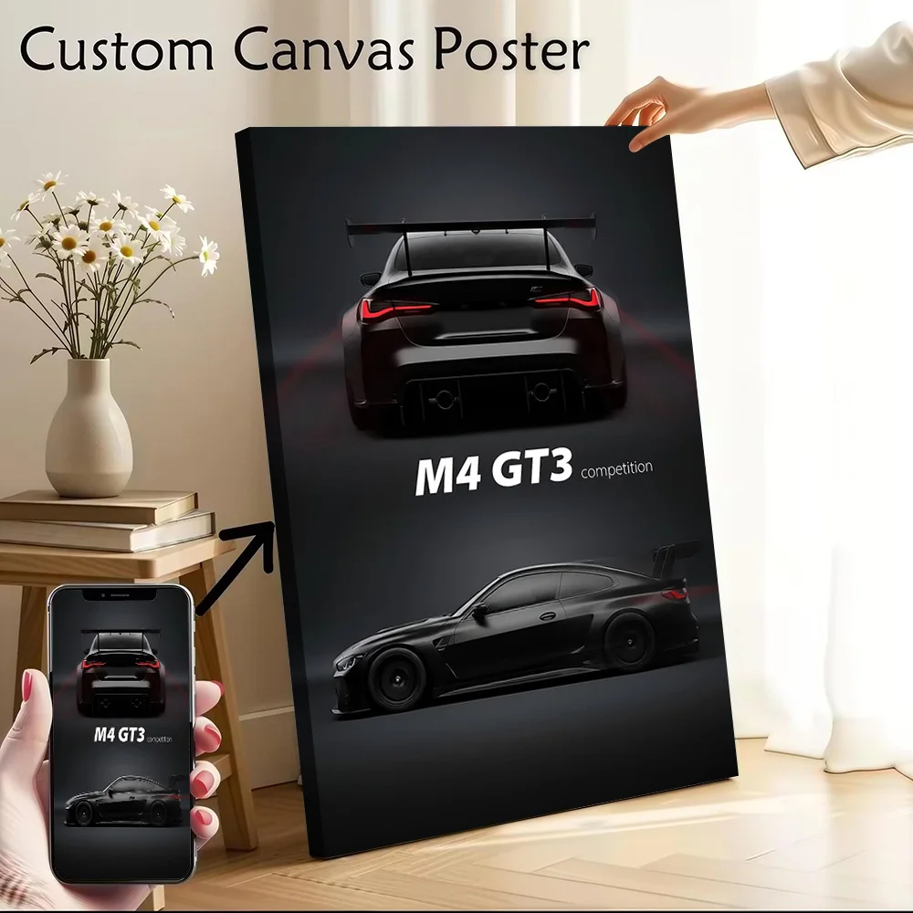 Black Race German Car M4 GT3 Competition Printed Canvas Poster Custom Pictures Wall Art Canvas Painting for Decoration Gaming