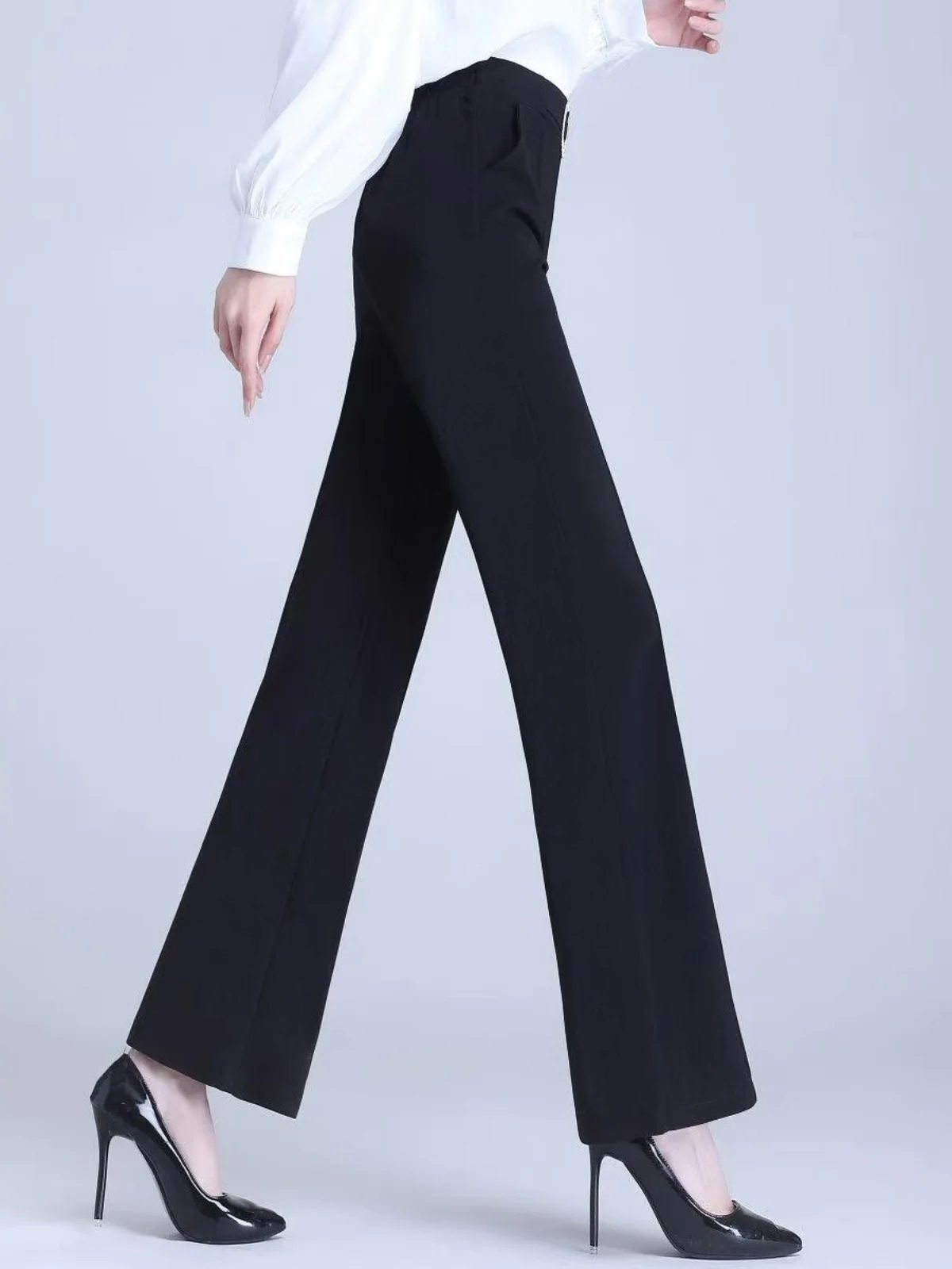 plus Size Women's Slimming Elastic Waist Wide Leg Suit Pants Spring Fashion Casual Trousers for Plump Sister Tagless