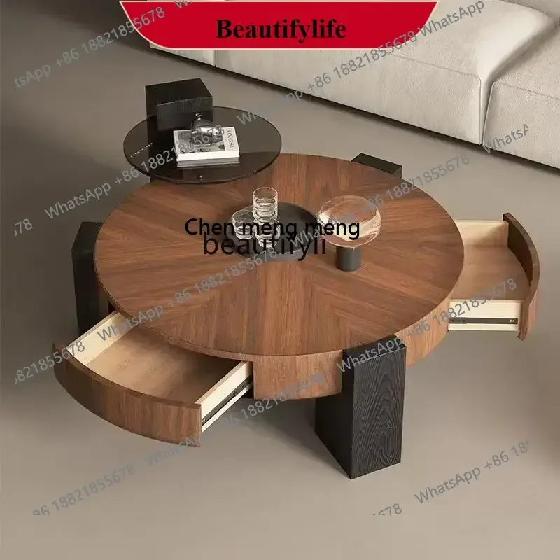 X ss 8617s8617 Living room, Italian minimalist solid wood board coffee table combination round Nordic small apartment tea table