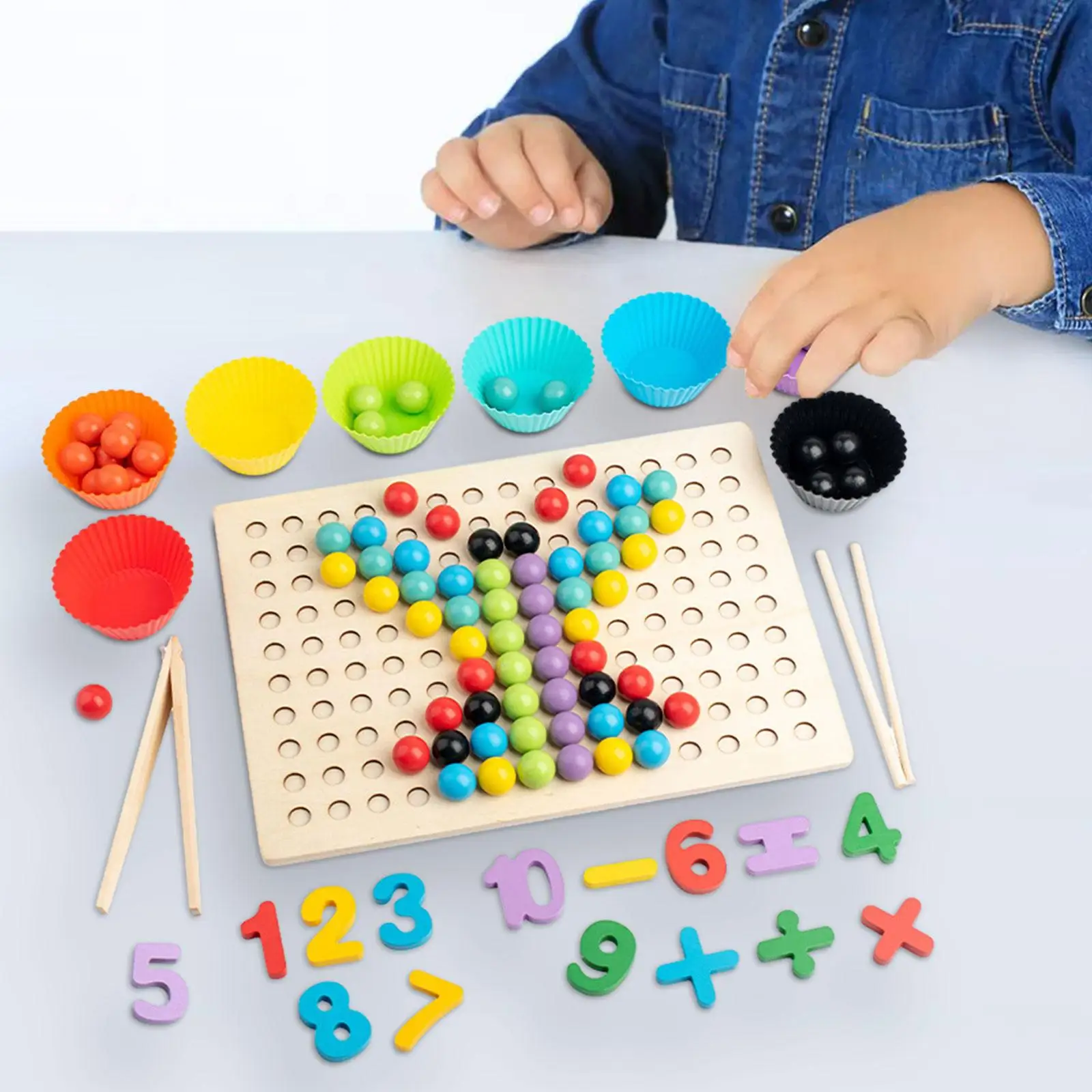 

Wooden Board Bead Game Devlopment Toy Early Learning Montessori Wooden Rainbow Beads for Game Sorting Exercise Matching Learning