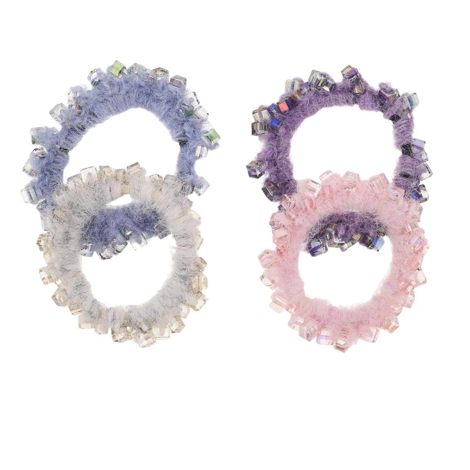 

Набор из 4 резинок для волос со стразами для девочек - Высокоэластичные резинки из искусственного меха, не повреждающие волосы, квадратные, милые, для хвоста, для вечеринок