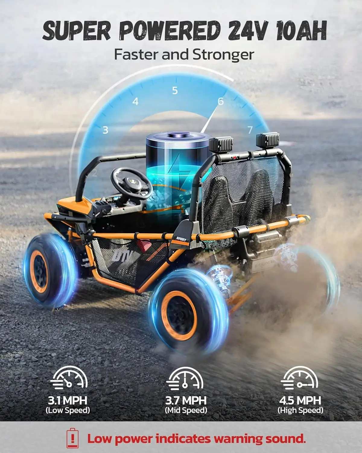 24 فولت 2 مقاعد XL ركوب على سيارة للأطفال مع جهاز تحكم عن بعد، 10AH بالطاقة الكهربائية على الطرق الوعرة UTV، 4WD 4.5mph لعبة السيارة الكهربائية ماكس 140 رطل ث