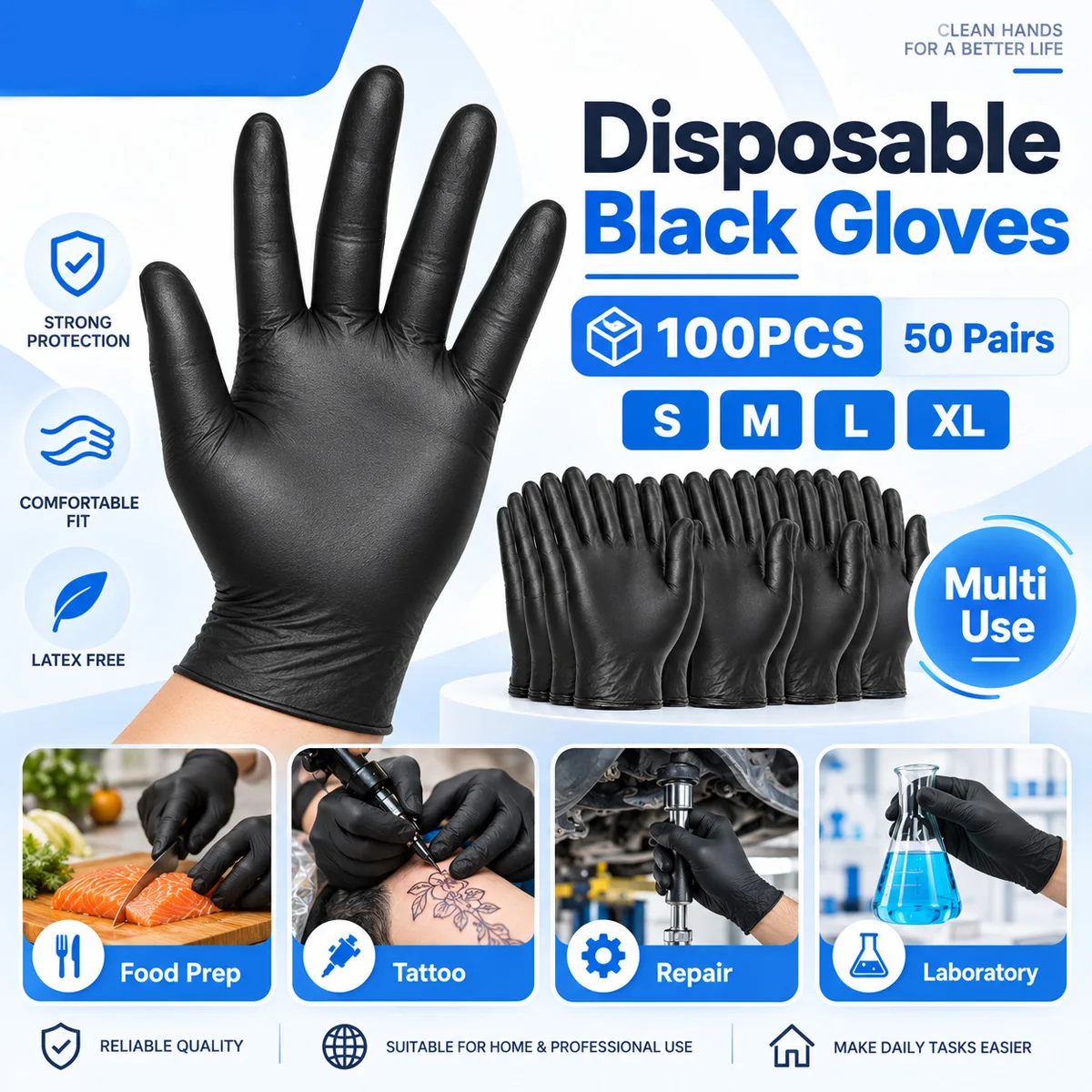 Disposable Black Gloves Nitrile Gloves Powder Free Protective Gloves For Cleaning Food Preparation Home Kitchen Workshop Use
