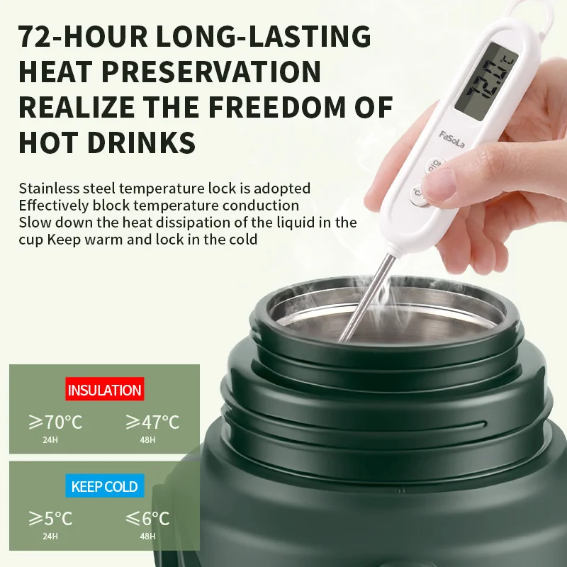 ترمس مكنسة من الفولاذ المقاوم للصدأ كبير جدًا سعة 2.5 لتر، دورق معزول بجدار مزدوج للمشروبات الساخنة والباردة، جوهر السفر والتخييم #4