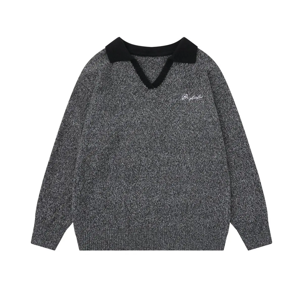 

Осень 2023, новинка Guochao, ретро, простой дизайн с лацканами контрастного цвета, повседневные свободные мужские и женские свитера