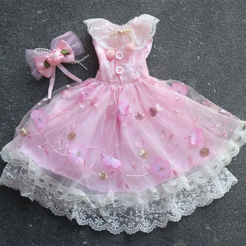 Peach Glitter Tulle Doll Gown, Multi-Layer Ruffle Lace Skirt Matched Bow Headwear, Elegant Party Costume for 1/3 60Cm Bjd Doll