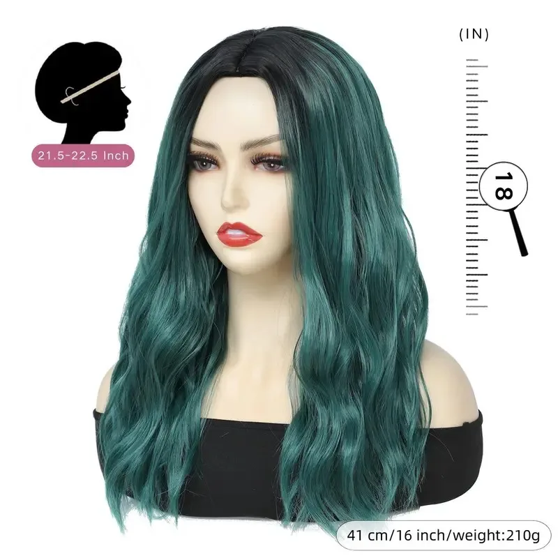 안신 핫세일 유행 짙은 녹색 웨이브 합성 가발 여성 데일리 할로윈 파티용