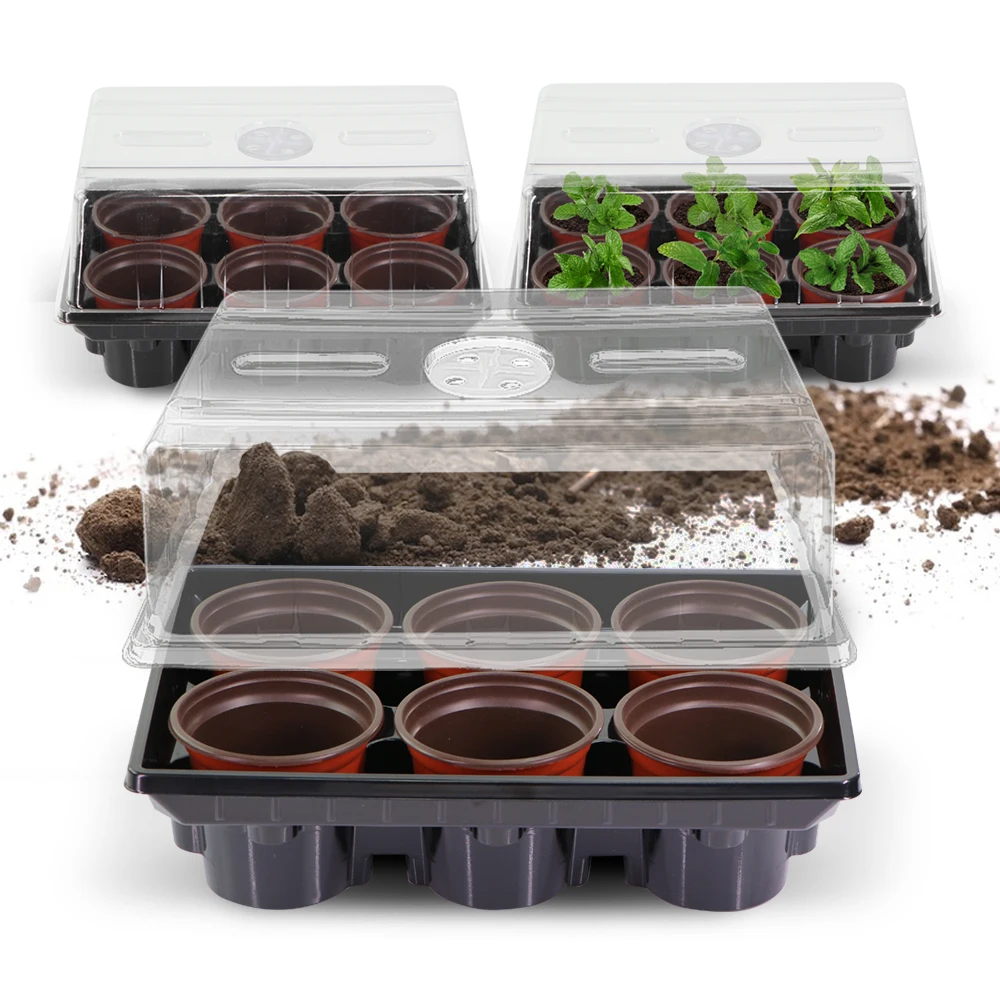 Durable 10cm Nursery Pot Grow Box Kit for Garden Flower Seeds Succulent Grow Adjustable Dome Lid Plant Starter Germination Tray