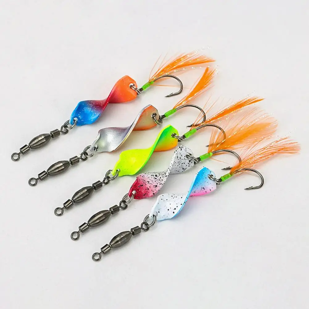 Spiral Fishing Bait Metal Fishing Lure 5pcs 7cm/3g Fishing Spiral Lure Set with Colorful Feather Hook Metal for Freshwater