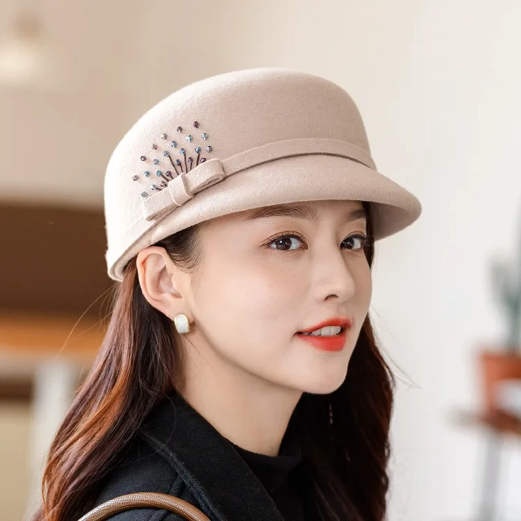 100% Hat Women's Autumn/Winter Wool Duck Tongue Hat Casual Woolen Felt Hat Versatile Fashion Beret Hat Shows Small Face