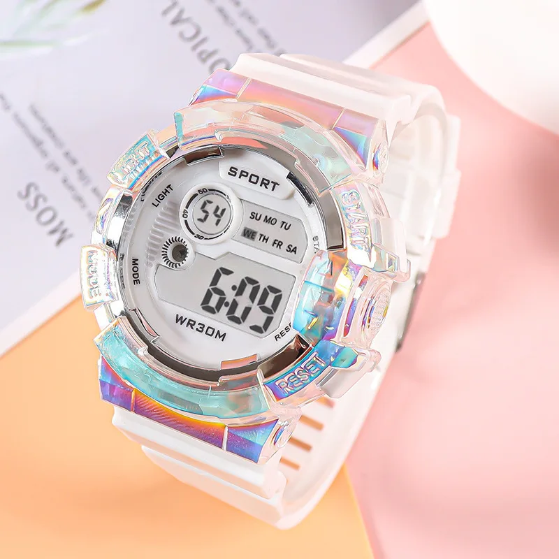 Student watch, Macaron gradual change color colorful luminous outdoor multi-functional sports electronic watch