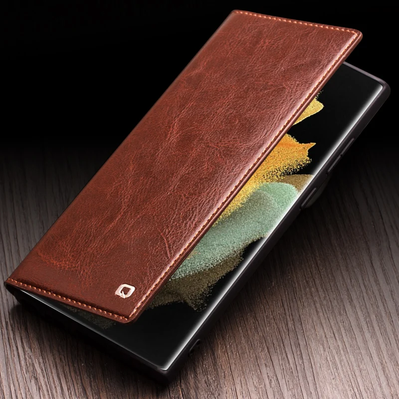 

Qialino Genuine Leather Phone Cases For Samsung S24 S23 S22 S25 Plus Ultra Business Style Fashion Luxury With Card Slots Cover