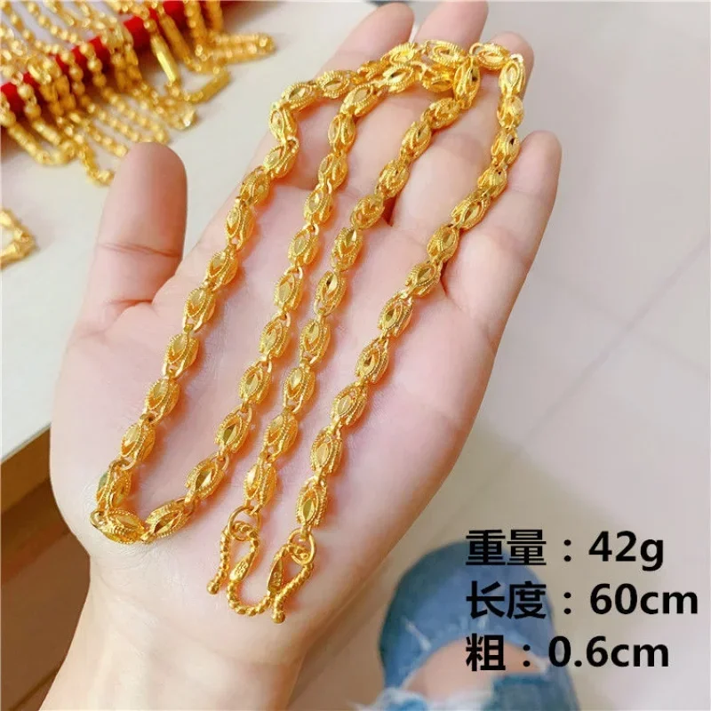 Gold Shop Same 999 Real Gold Necklace Men\'s Gold Necklace Internet Celebrity Large Thick Gold Chain Transport Necklace