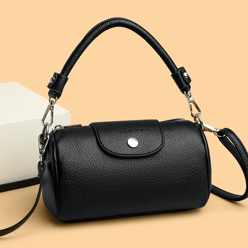 حقيبة كتف نسائية من جلد البولي يوريثان بلون نقي بتصميم عتيق، حقيبة يد أسطوانية فاخرة للاستخدام اليومي، محفظة كروس لمحفظة الهاتف