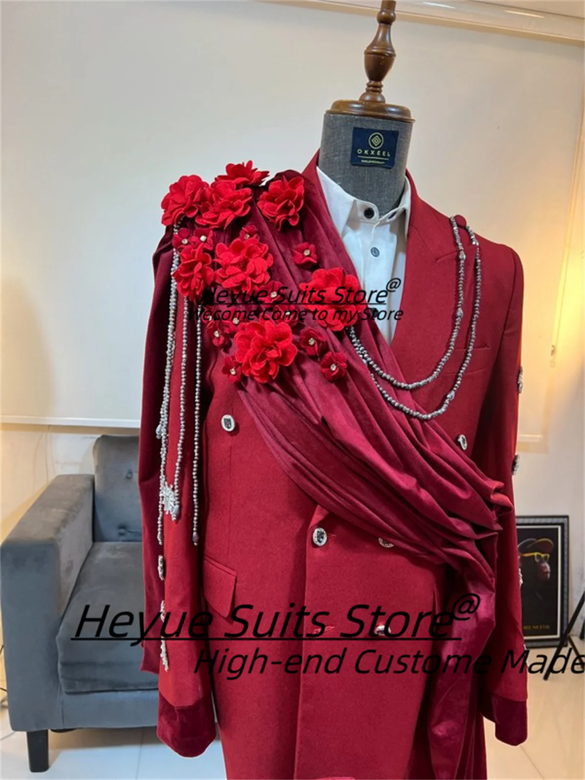 Customized Luxuly Red Groom Wedding Tuxedos 2 Pcs Sets Customized Slim Fit Double Breasted Male Prom Blazers Elegant Ropa Hombre