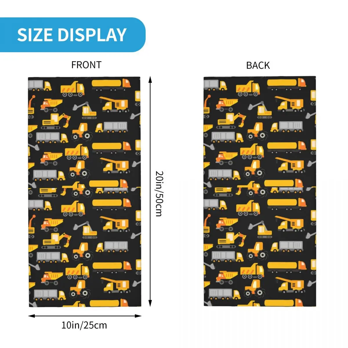 Escavadoras padrão de construção bandana capa de pescoço caminhões cartoon rosto cachecol quente esportes ao ar livre para homem mulher adulto