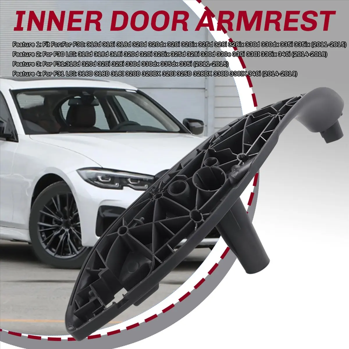 Super Sale Car Accessories For-BMW 3 Series F30 316D 318D F31 320I 325D 11-19 Inner Doors Panel Handle Pull Trim Cover (Black)