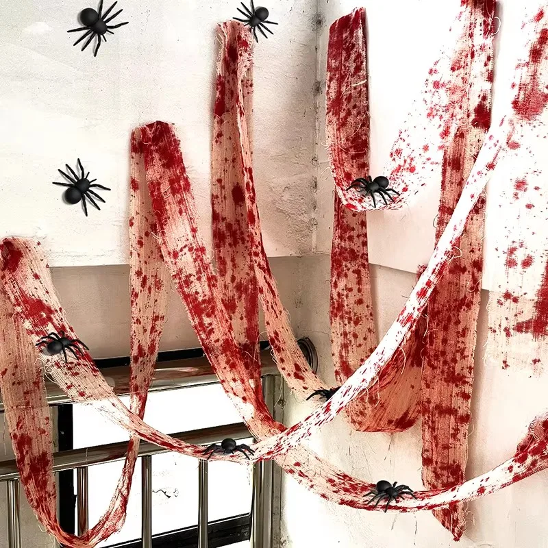 3/5m Halloween Blood Gauze Bandage Bloody Cloth Strips Props Warning Isolation Belt For Halloween Party Home Haunted House Decor