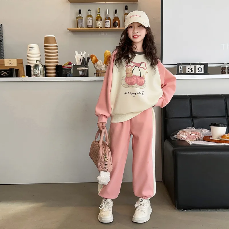 Teens Girls Sweatshirt 2PCS Clothes Set UNITIM Autumn Children Girls Cartoon Spliced Long Sleeves Junior Girls Sweatpant Outfits