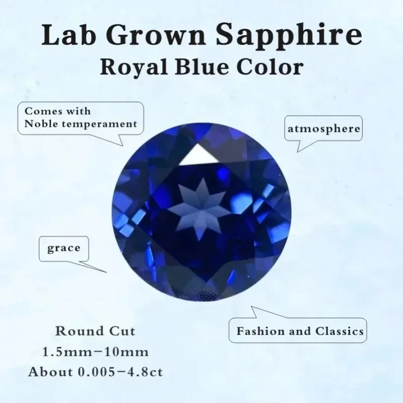 

Lab Grown Sapphire Royal Blue Color Round Cut Gems for Diy Jewelry Setting&Custom Design Selectable Certificate