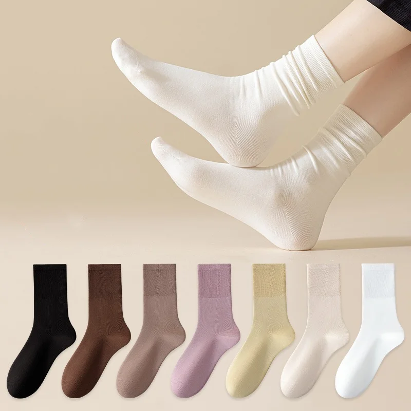 1 Paar Damen-Socken mit mittlerer Wade, atmungsaktive Baumwolle, weiche Crew-Socken, einfarbig, lässige Socken für Frühling und Herbst, EU 35–40