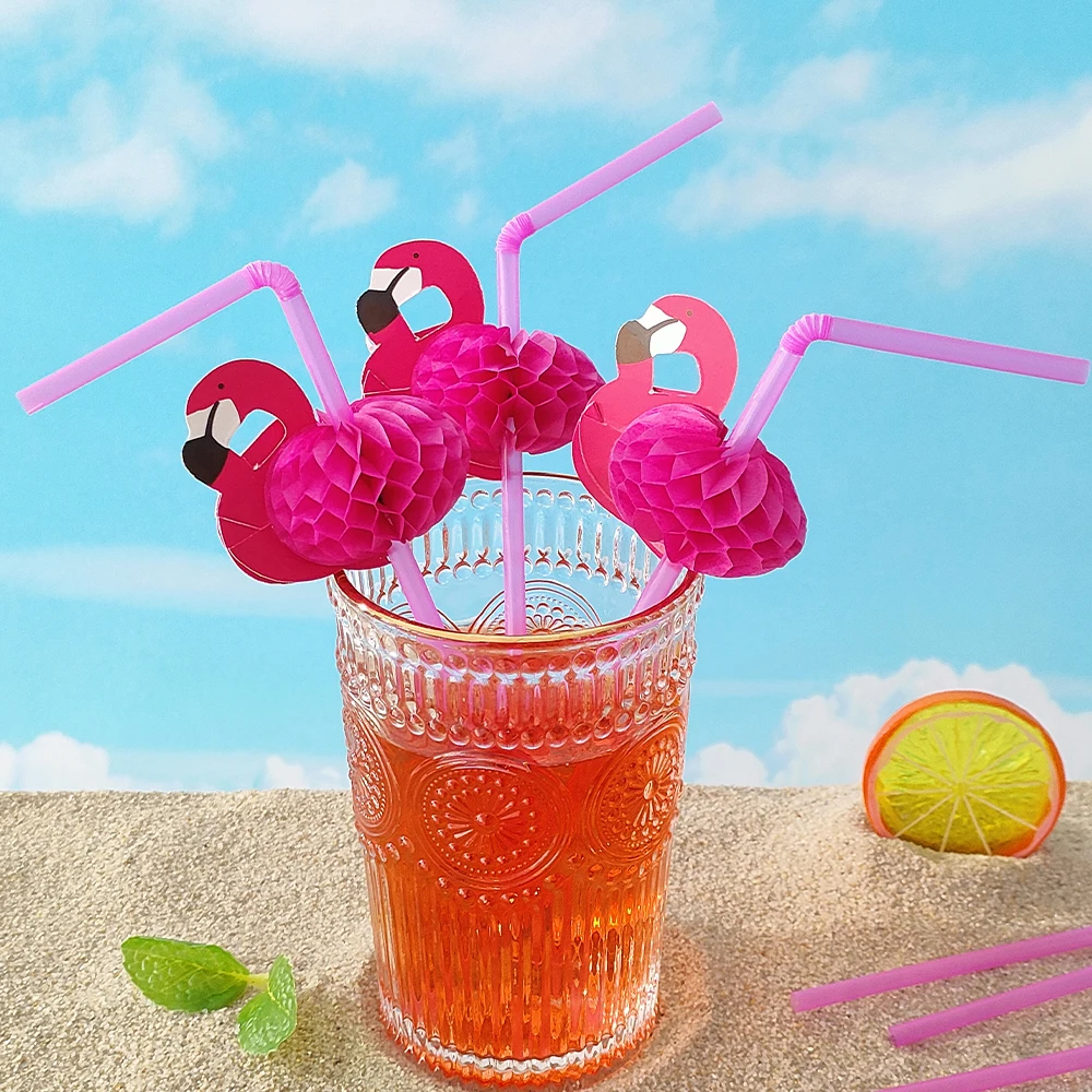 Flamingo Pineapple Drinking Straws For Hawaiian Beach Tropical Birthday Party Decoration Summer Luau Pool Party Wedding Supplies