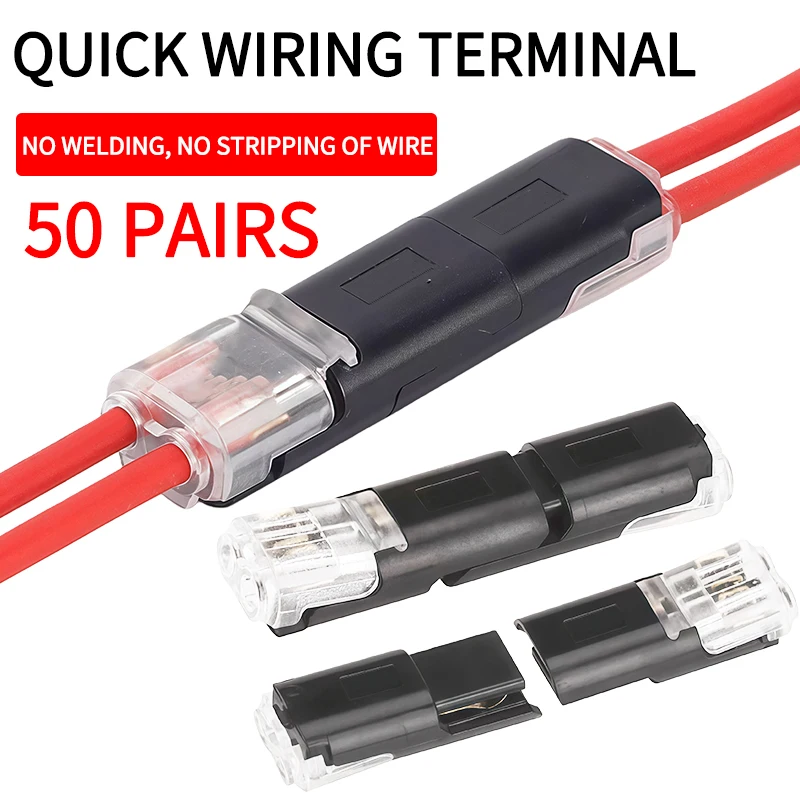 

50 Pair Connector 2P Solder-Free Strip-Free Insulation Piercing Terminal Block, Quick Disconnect Plug for LED Cable