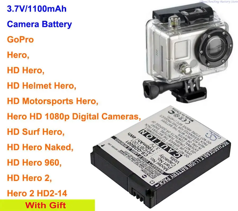 

OrangeYu 1100mAh Camera Battery AHDBT-001, AHDBT-002 for GoPro Hero, 960, Hero 2, Surf ,Helmet