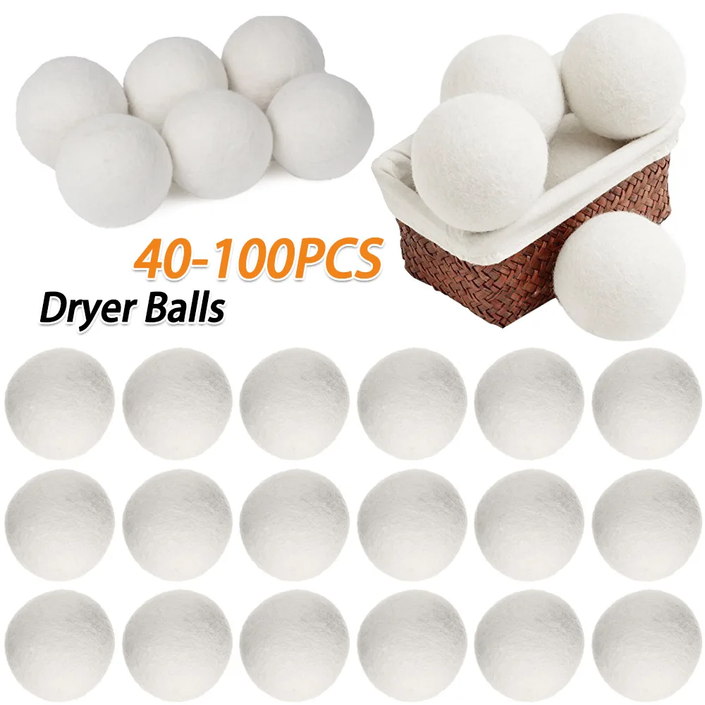 40-100pcs Laundry Balls Wrinkle Releasing Wool Pom-poms No Foam Natural Fabric Softener Handmade Deodorization Clothing Tools